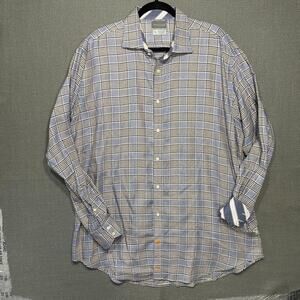 Thomas Dean Button Up Sport Shirt XXL Glen Check Flip Cuff Premium Lifestyle